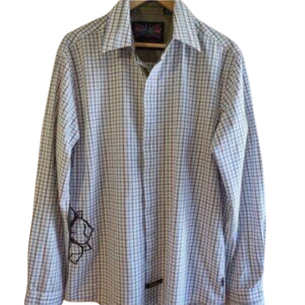 Men's Checkered Shirt - White and Blue